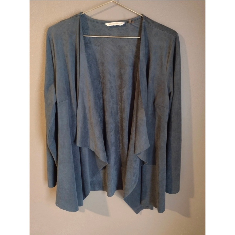 Soft Surroundings Gray Faux Suede Waterfall Draped Open Cardigan Jacket Large